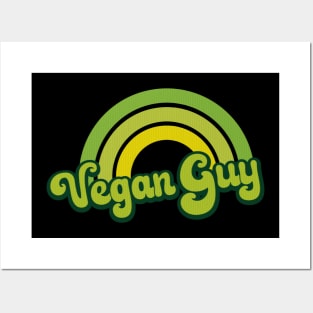 Vegan Guy Retro Rainbow Green Posters and Art